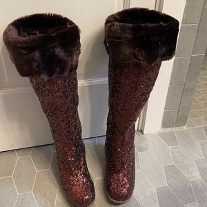 New without box Knee High Bronze Sequin Boots